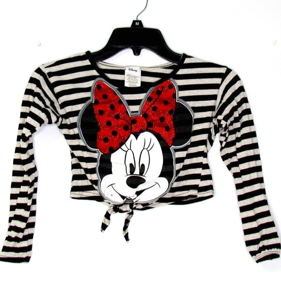 Girls Jrs Disney Stripe Cropped Minnie Mouse Shirt - Picture 1 of 12